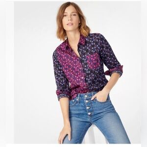 J. Crew Liberty London mixed color floral print button front blouse size 2